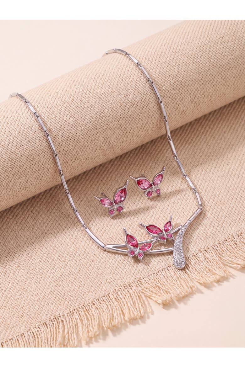 Butterfly Necklace and Earrings Set, Alternate, color, Pink