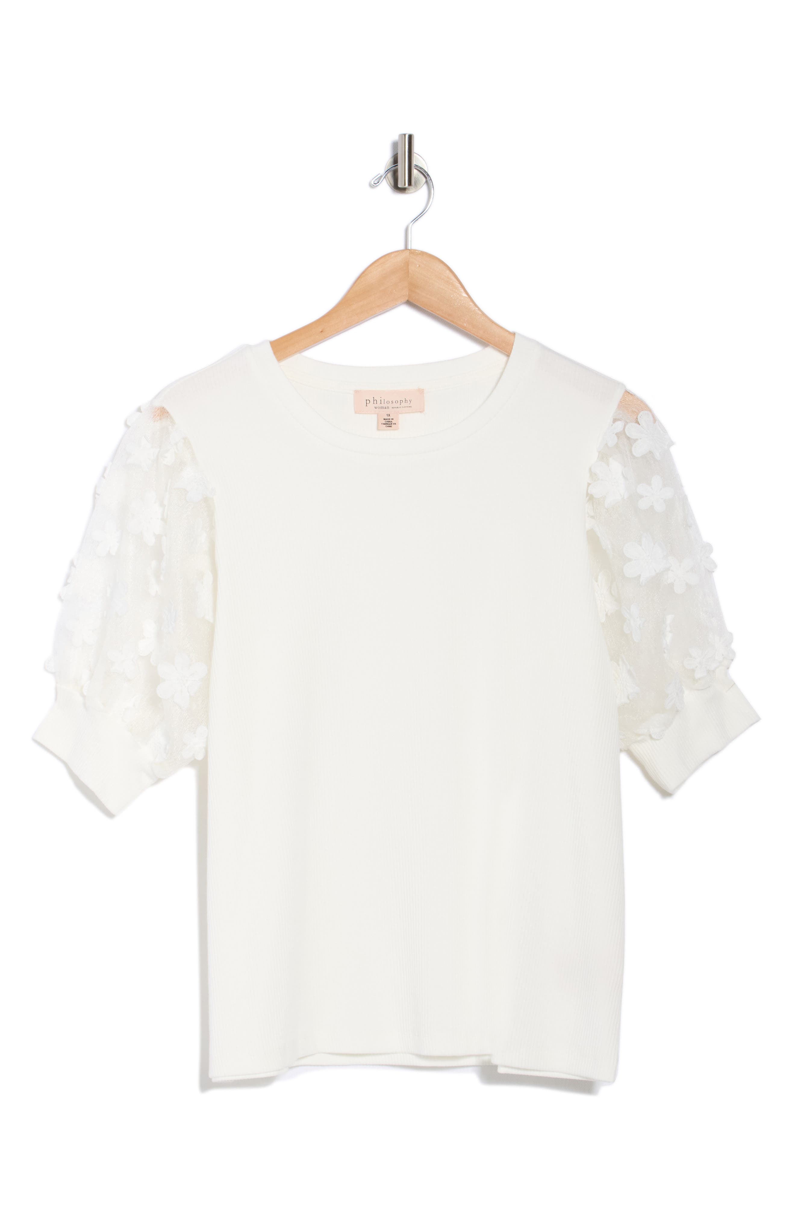 PHILOSOPHY CASHMERE Embroidered Puff Sleeve Top