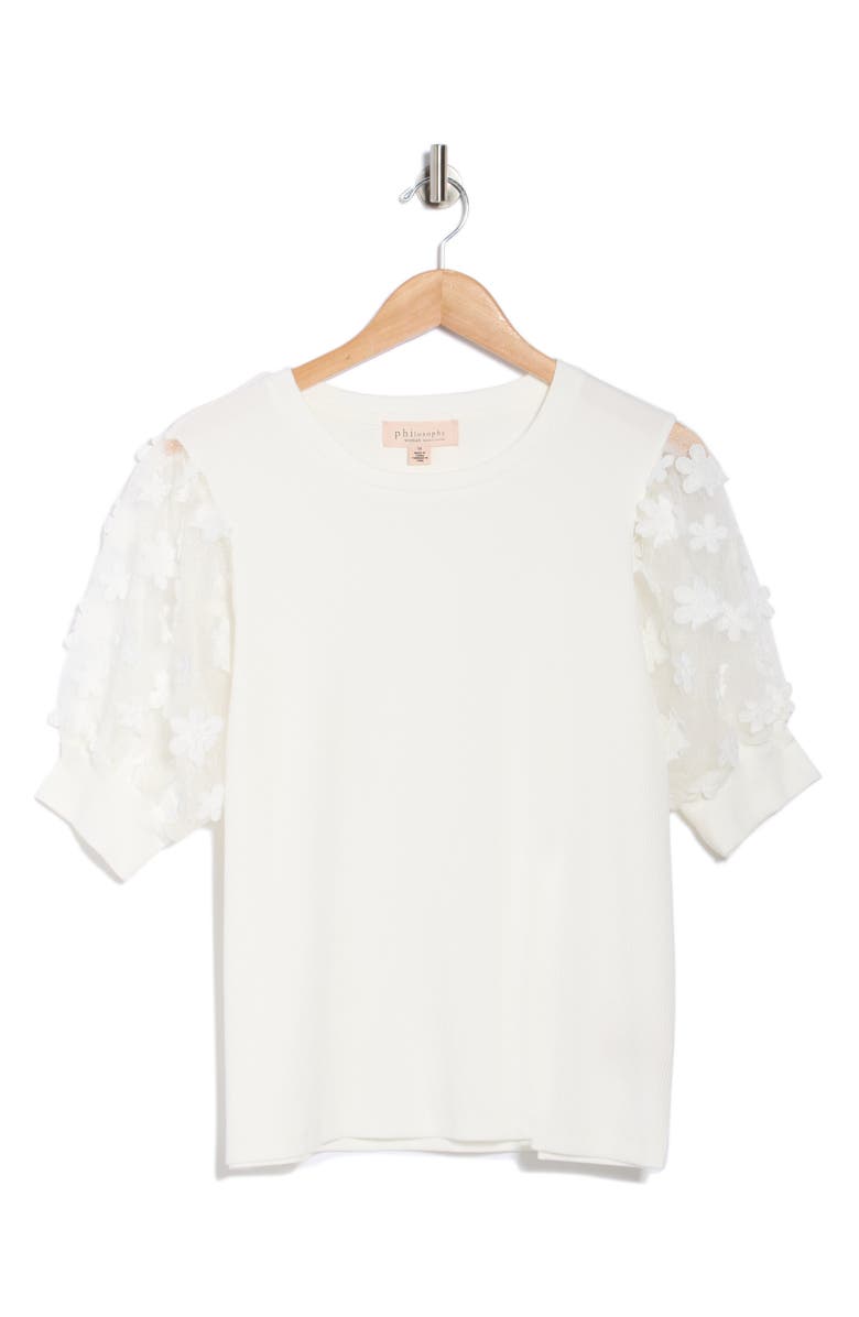 PHILOSOPHY CASHMERE Embroidered Puff Sleeve Top, Main, color, White
