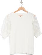 PHILOSOPHY CASHMERE Embroidered Puff Sleeve Top