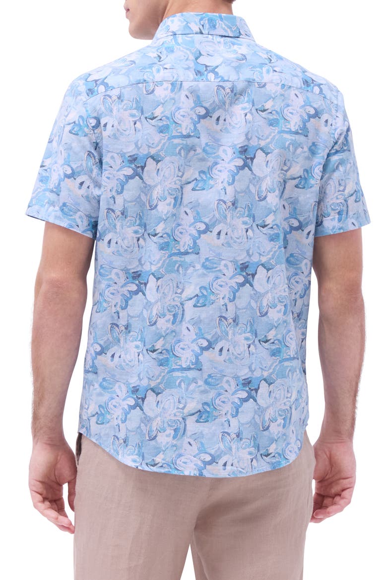 Orson Shaped Fit Cotton & Linen Camp Shirt, Alternate, color, TEAL