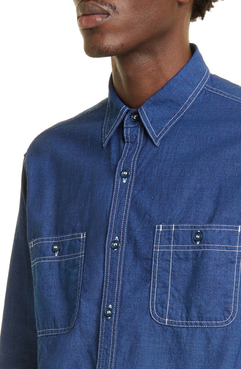 BEAMS Plus Men's WORK Indigo Chambray Button-Up Shirt, Alternate, color, 