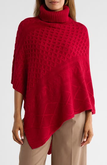 Nanette Lepore Mixed Weave Poncho In Red