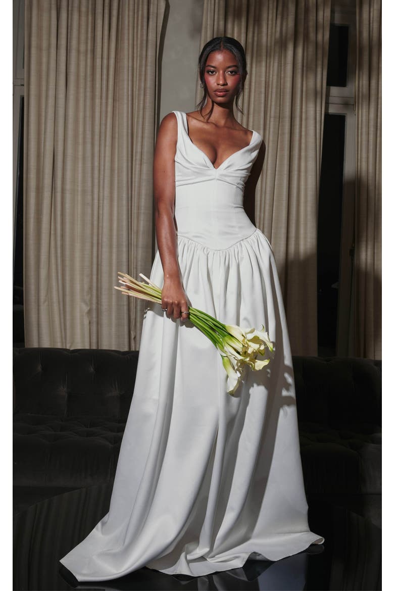 Siena Satin Sweetheart Wedding Gown, Alternate, color, White
