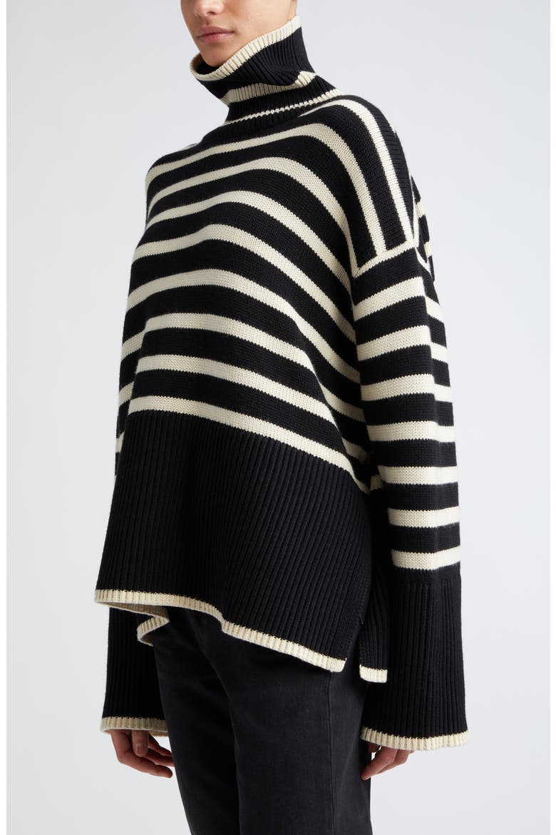 Totême Stripe Wool Blend Turtleneck Sweater, Alternate, color, BLACK STRIPE