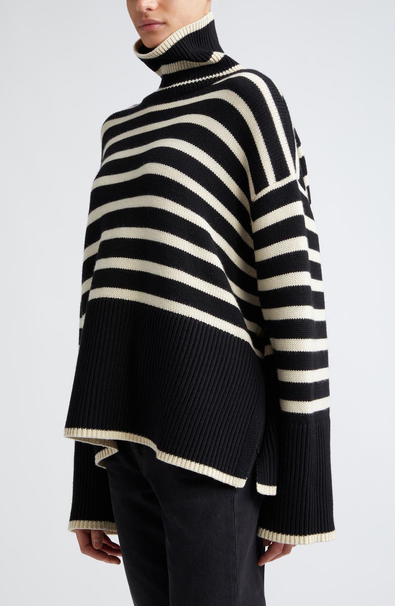 TOTEME Stripe Wool Blend Turtleneck Sweater, Alternate, color, Black Stripe