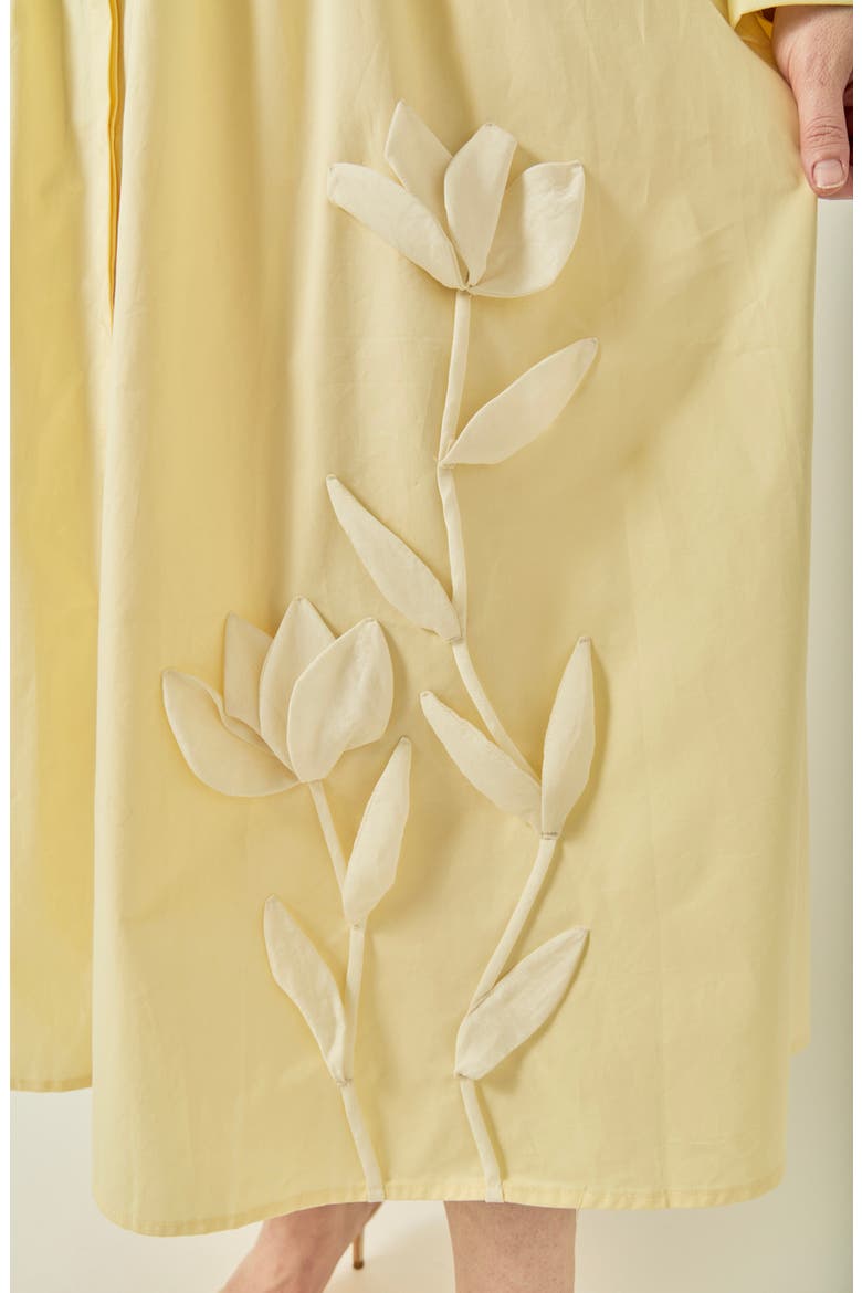 Appliquéd Pleated Cotton Shirtdress, Alternate, color, BUTTER YELLOW