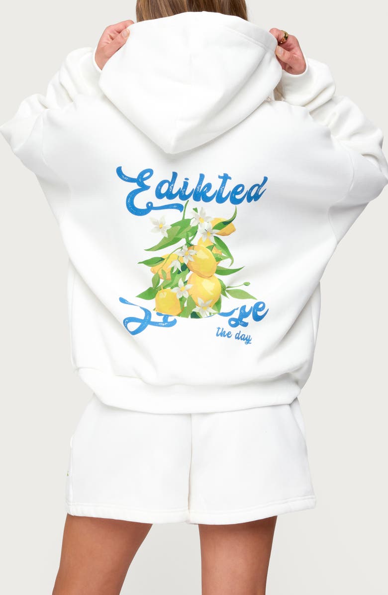 EDIKTED Squeeze the Day Graphic Hoodie, Alternate, color, White