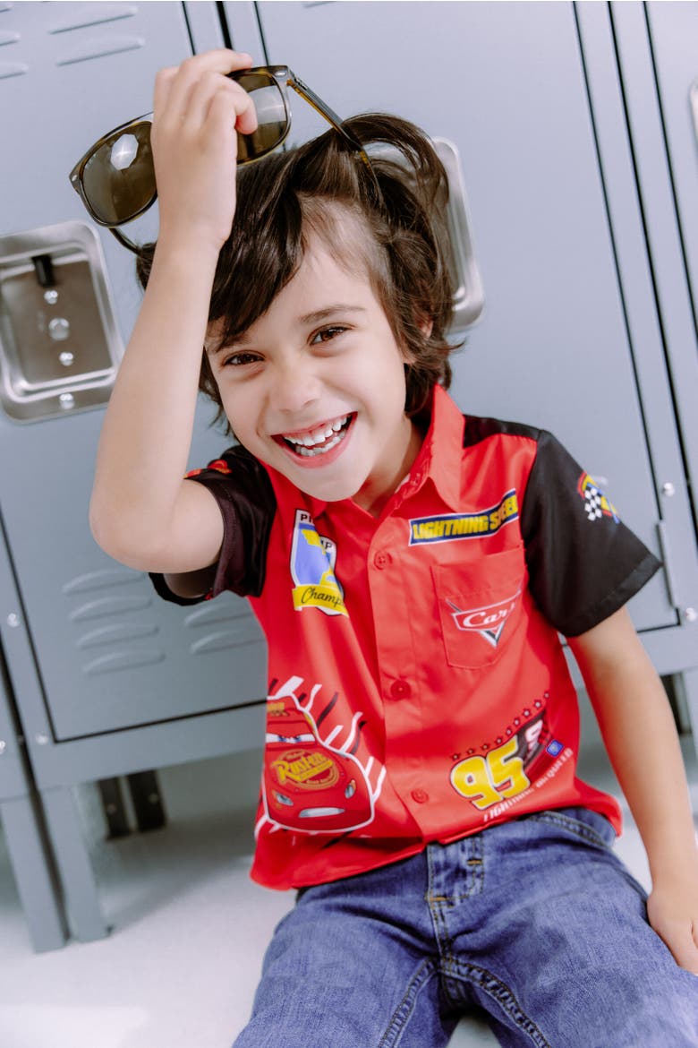 Short Sleeve Button Down Shirt, Alternate, color, Lightning McQueen Red Red