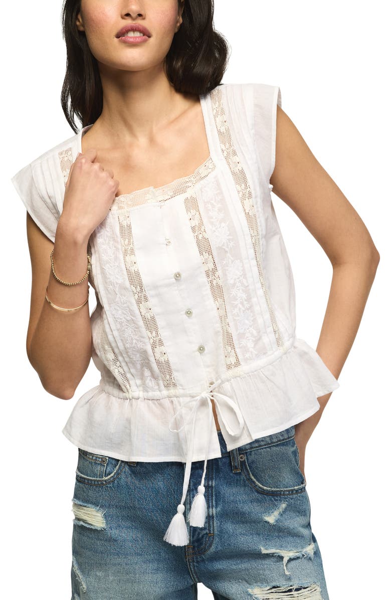 Lucky Brand Lacy Cap Sleeve Shirt, Main, color, Bright White