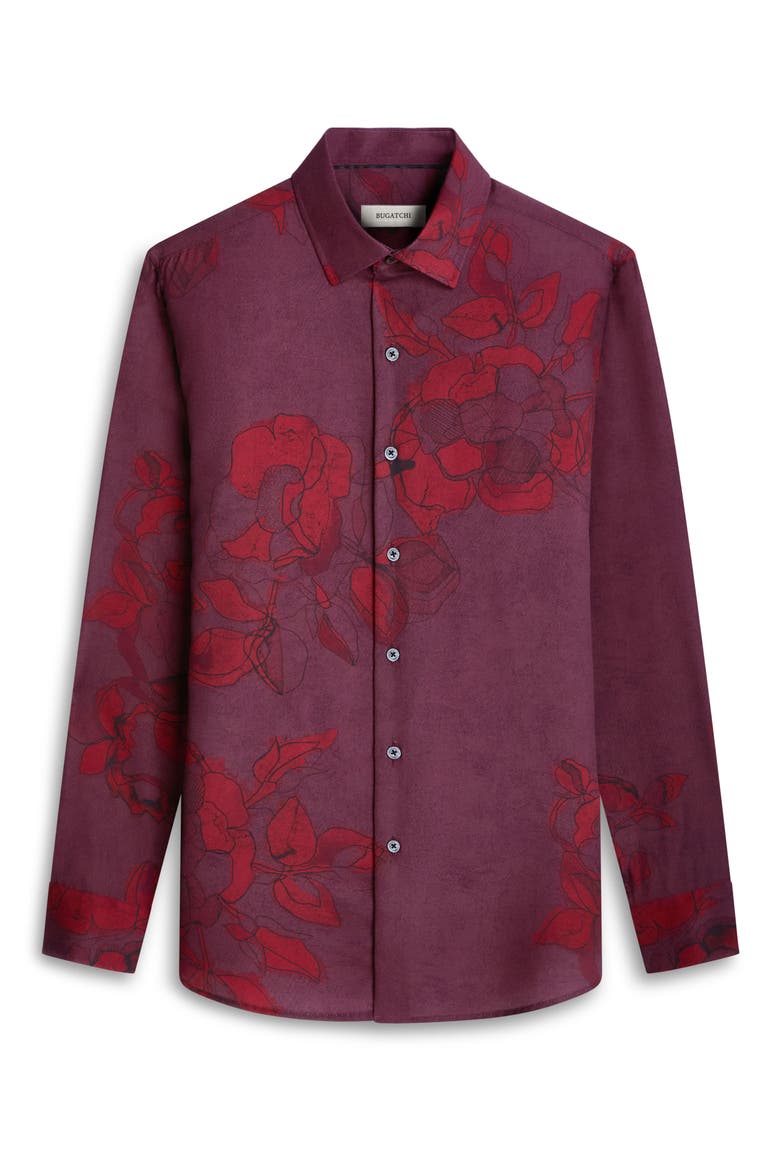 Julian Shaped Fit Print Button-Up Shirt, Alternate, color, CABERNET