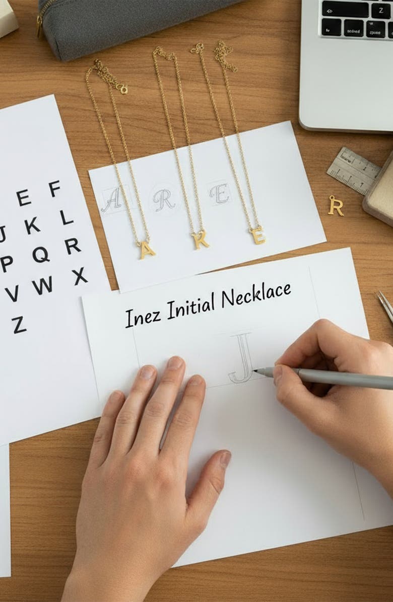 Oak & Luna Inez Initial Necklace -  18K Gold Plated Silver, Alternate, color, Letter E