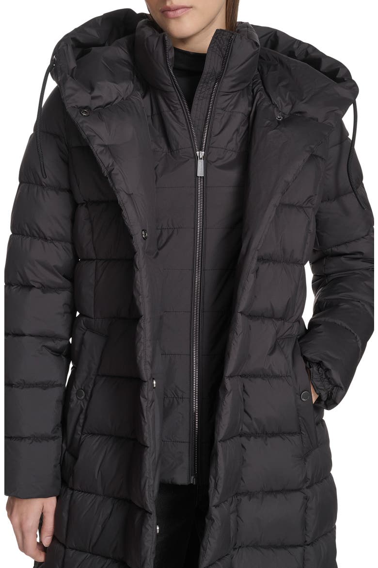 Water Resistant Stadium Length Quilted Puffer Coat, Alternate, color, BLACK