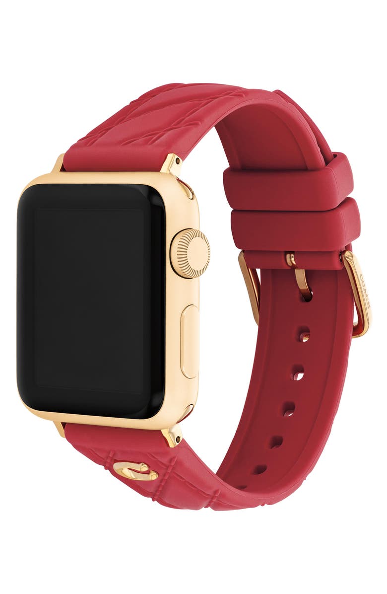 COACH Quilted 20mm Apple Watch<sup>®</sup> Watchband, Alternate, color, Red