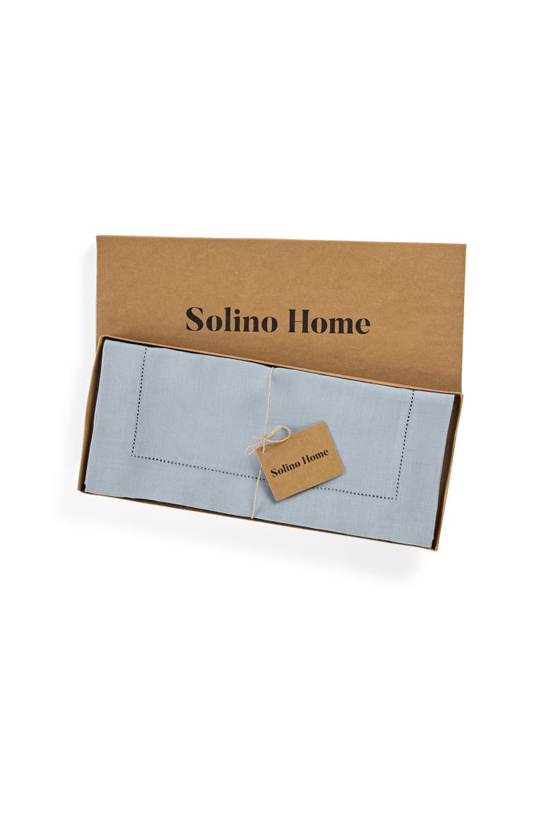 Linen Table Runner - Classic Hemstitch, Alternate, color, Dusty Blue