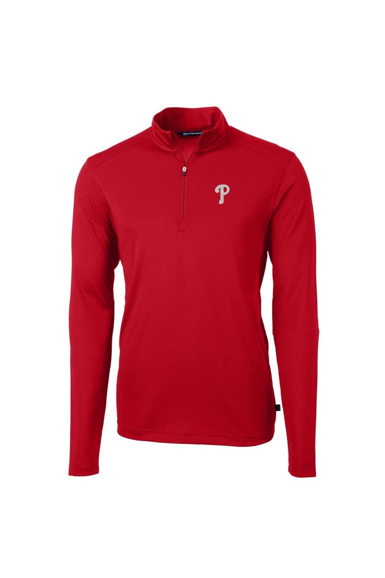 Men's Cutter & Buck Red Philadelphia Phillies Big & Tall Virtue Eco Pique Quarter-Zip Pullover Jacket, Main, color, Red