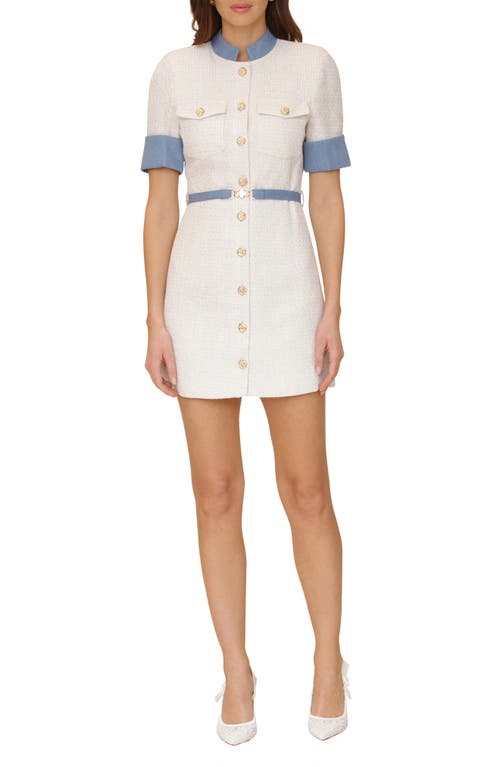 Avec Les Filles Rolled Cuff Short Sleeve Tweed Minidress