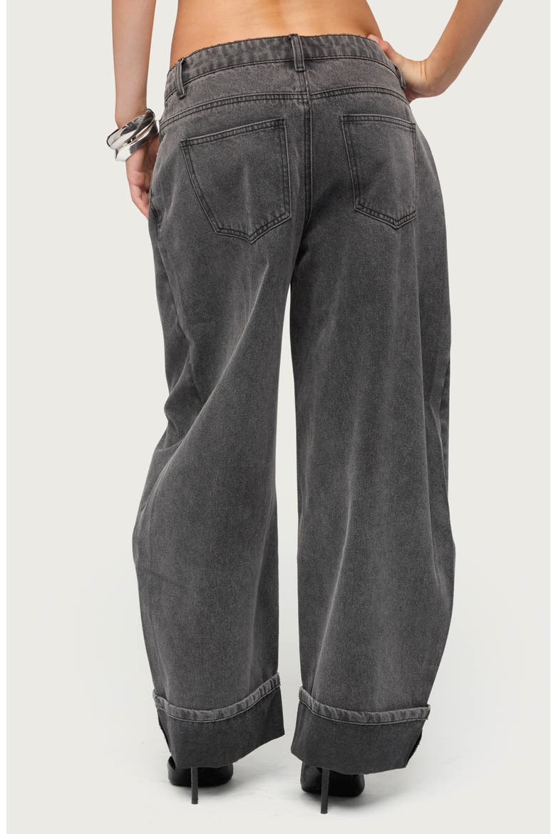Kella Low Rise Baggy Wide Leg Cuffed Jeans, Alternate, color, BLACK-WASHED