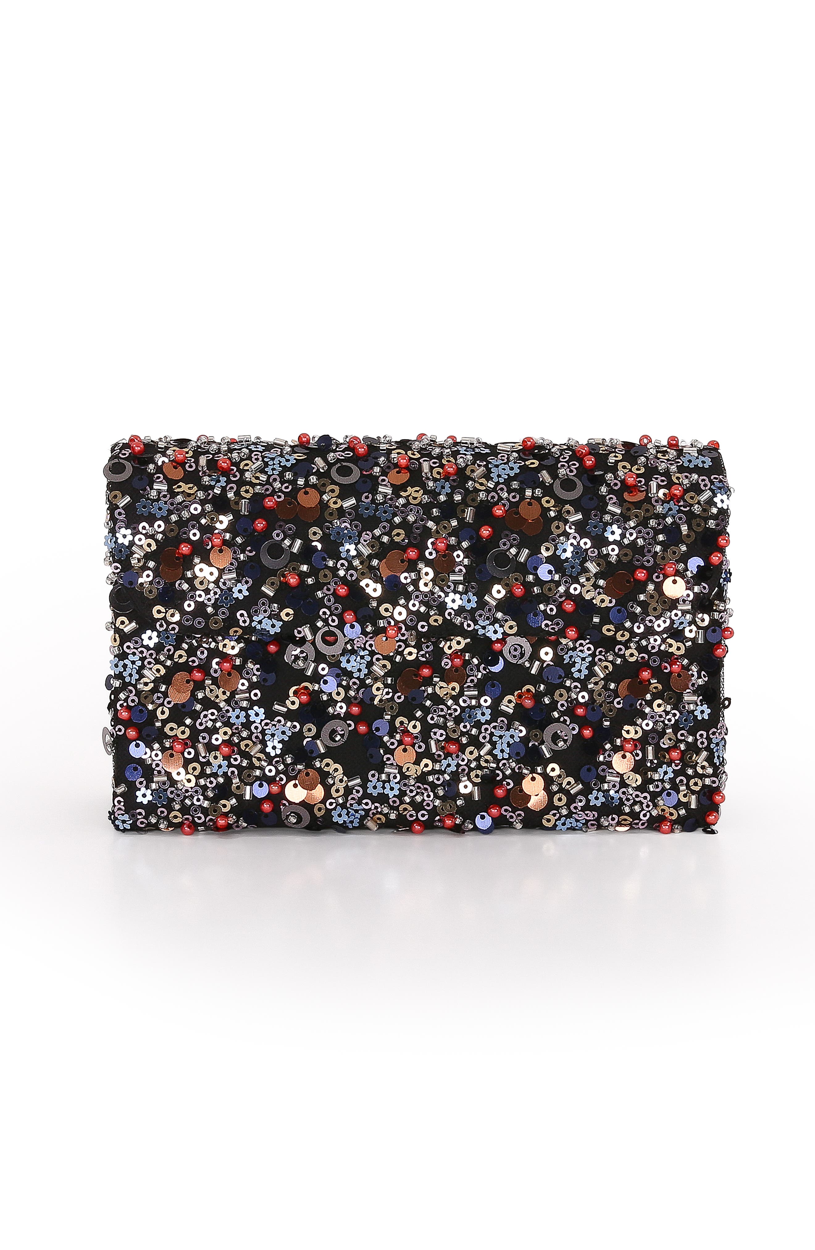 Jewel Badgley Mischka Aurora Beaded Mini Trapezoid Clutch, Main, color, Black
