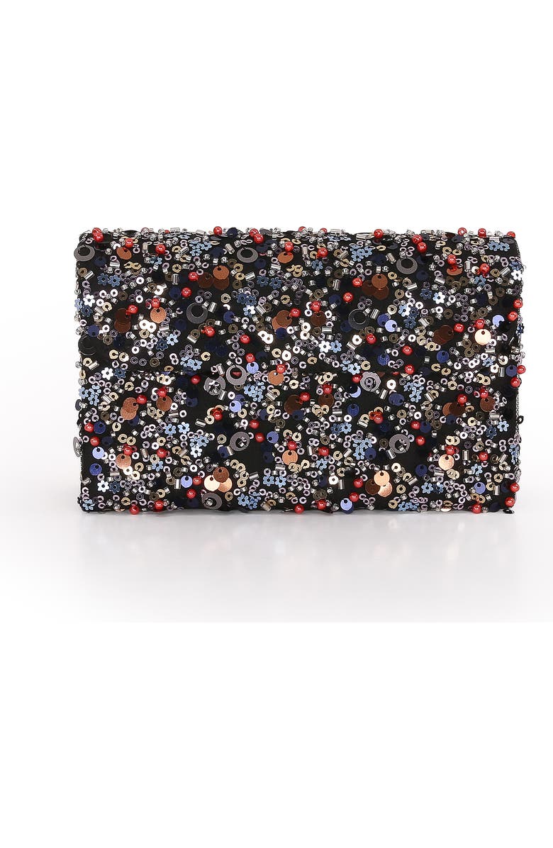 Jewel Badgley Mischka Aurora Beaded Mini Trapezoid Clutch, Main, color, Black