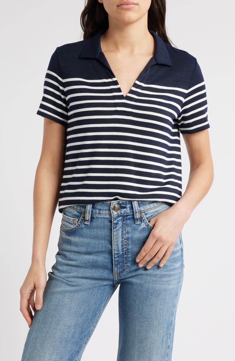 rag & bone Stripe Knit Polo, Main, color, Navy/ Ivory
