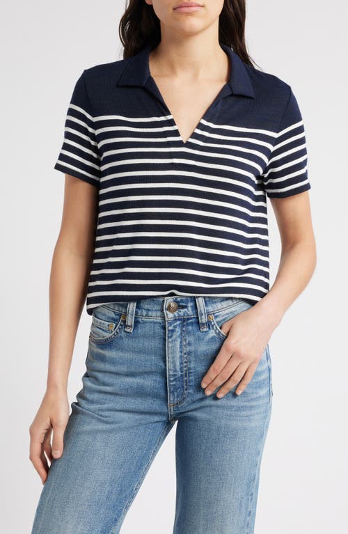 Shop Rag & Bone Stripe Knit Polo In Navy/ivory