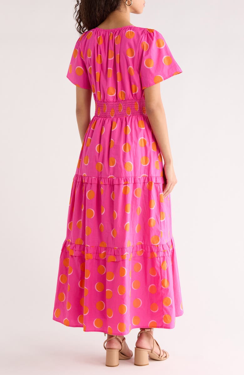SUGARLIPS Rosy Polka Dot Tiered Cotton Poplin Maxi Dress, Alternate, color, 