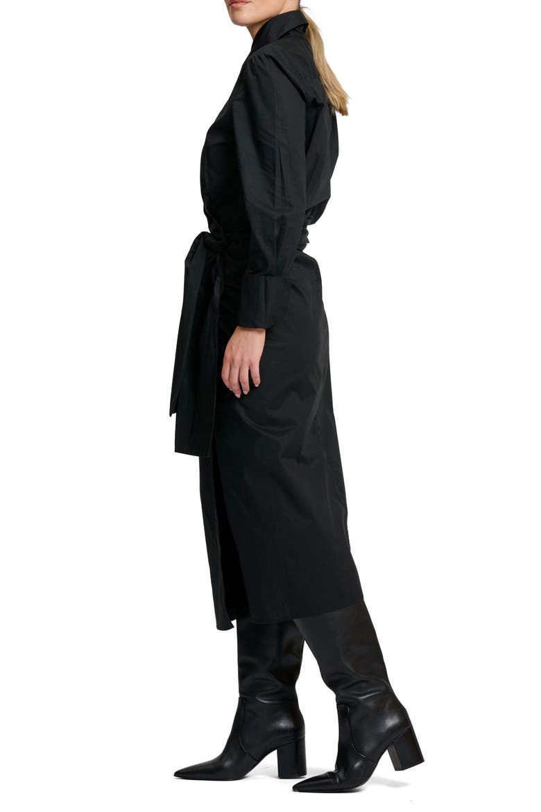 Talita Wrap Tie Waist Midi Shirt Dress, Alternate, color, BLACK