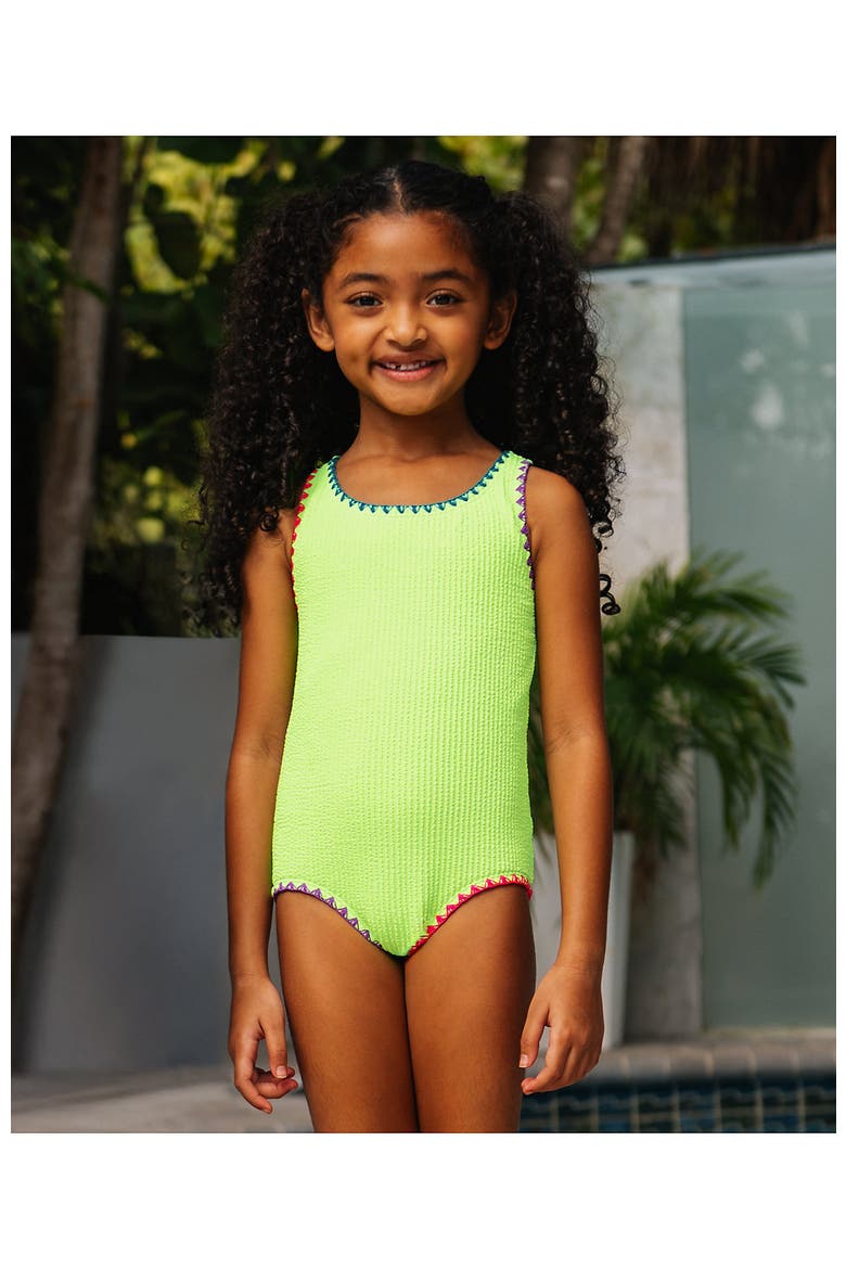Girls Chlorine Resistant Racerback One Piece Swimsuit, Main, color, Electric Lime