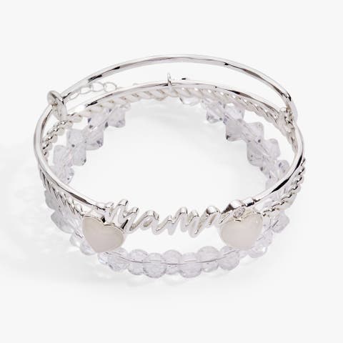 'Mama' Silver Beaded Bangle Set of 3