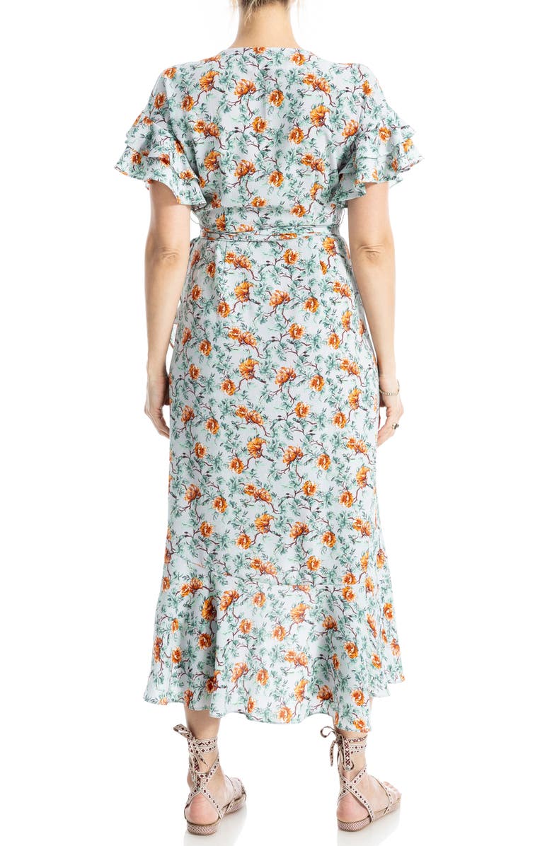 MAX STUDIO Ruffle Crepe High/Low Wrap Midi Dress, Alternate, color, Pale Blue Cascading Cmlls