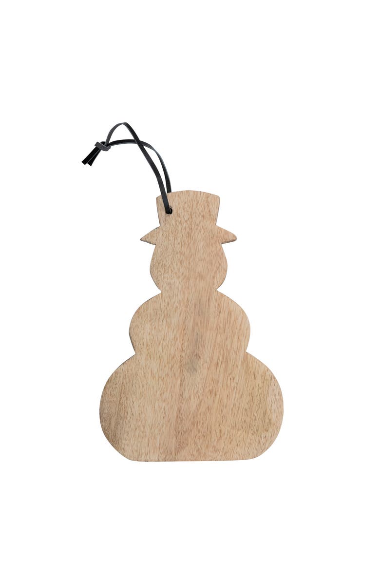 Storied Home Mango Wood Snowman Shaped Cheese/Cutting Board with Leather Tie, Main, color, Natural