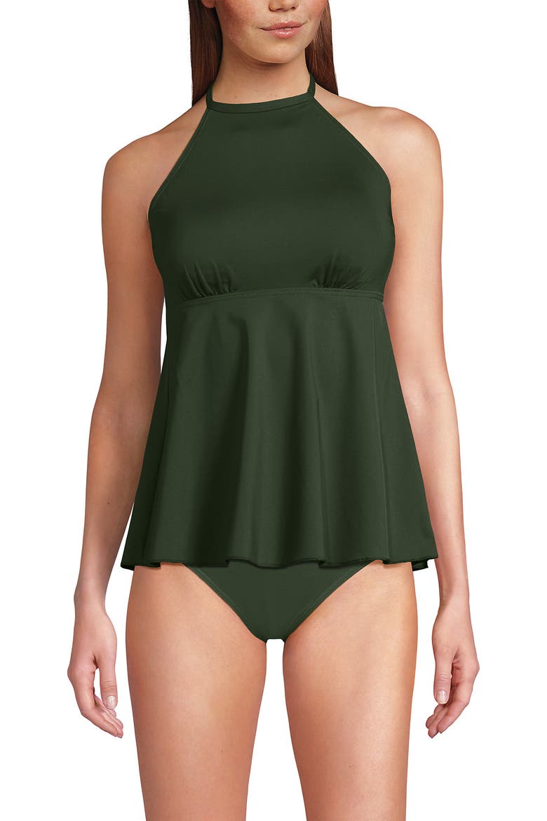 Flutter High Neck Halter Tankini Top, Main, color, Rich Olive Green