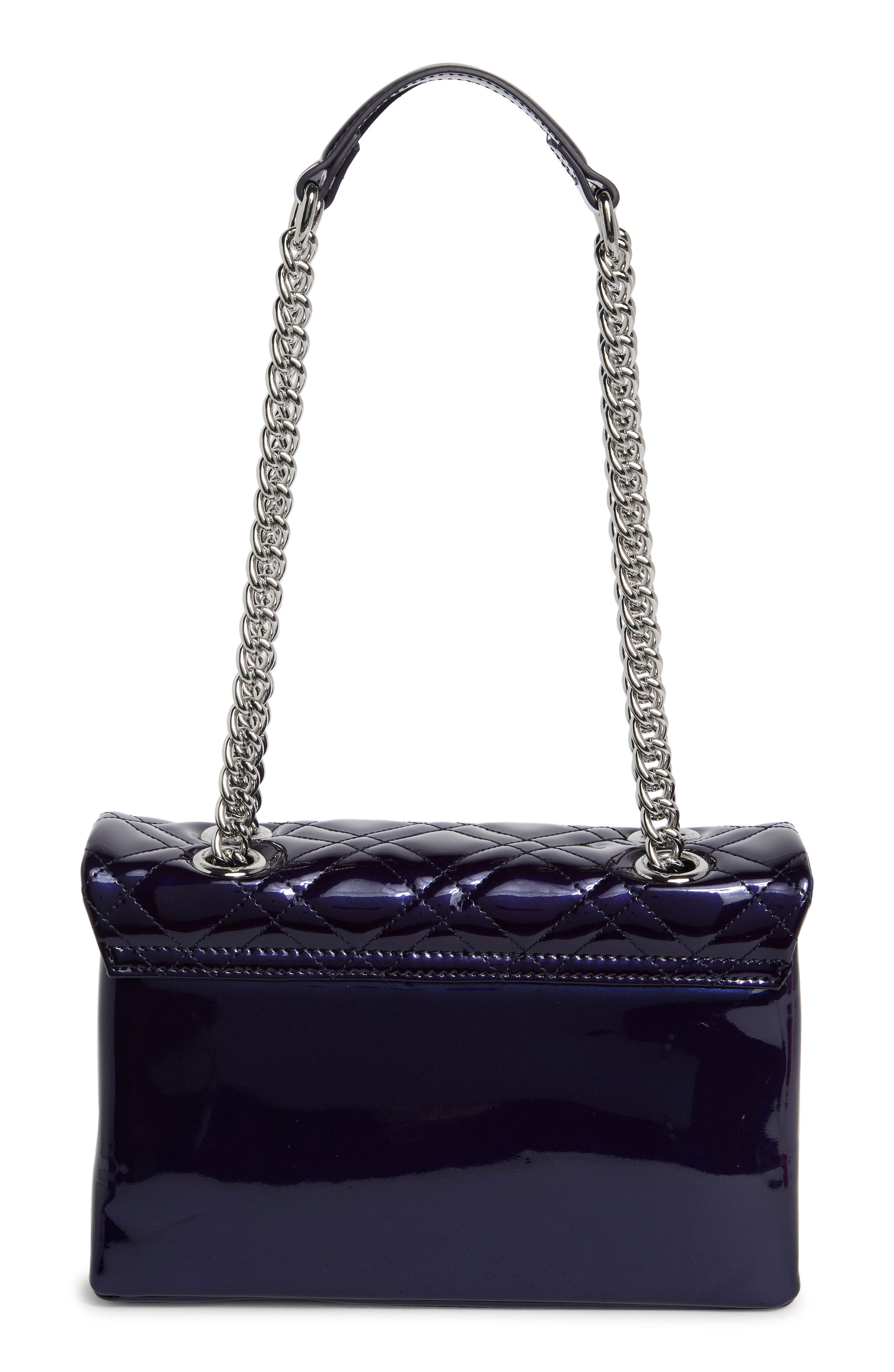 Kingsley Quilted Patent Leather Shoulder Bag, Alternate, color, NAVY
