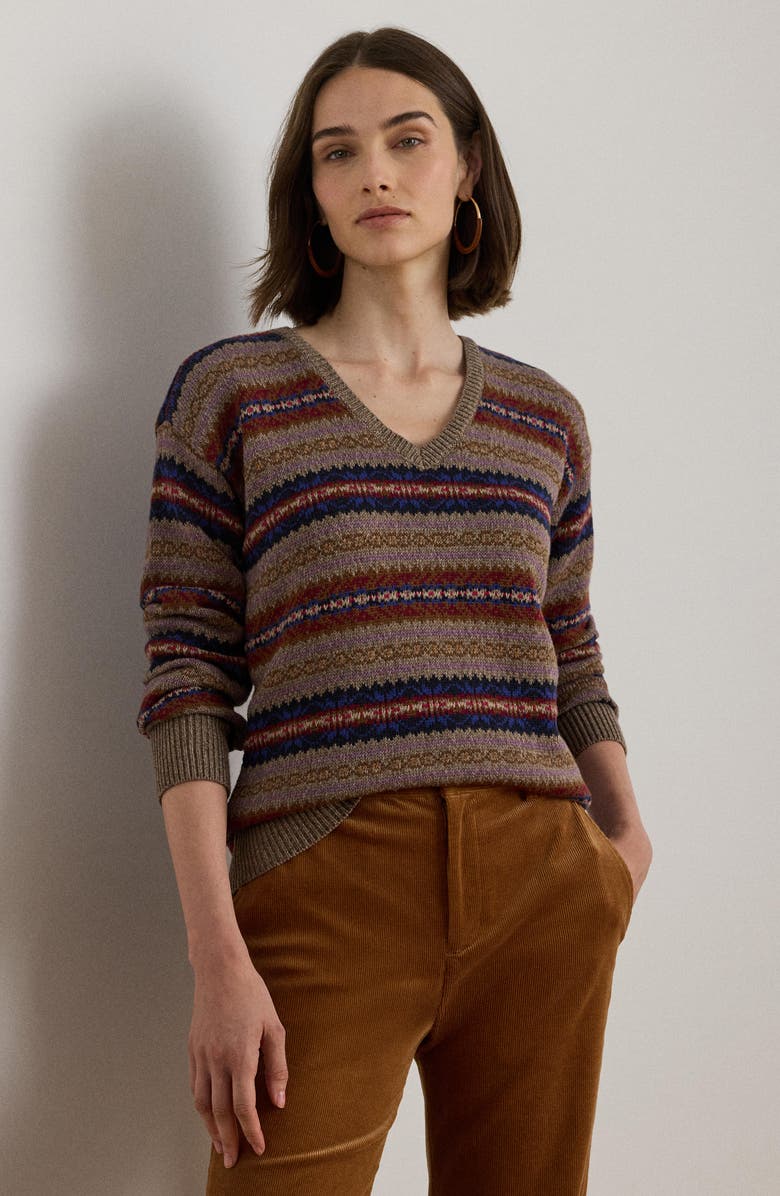 Lauren Ralph Lauren Fair Isle Cotton & Linen Sweater, Alternate, color, Taupe Heather Multi
