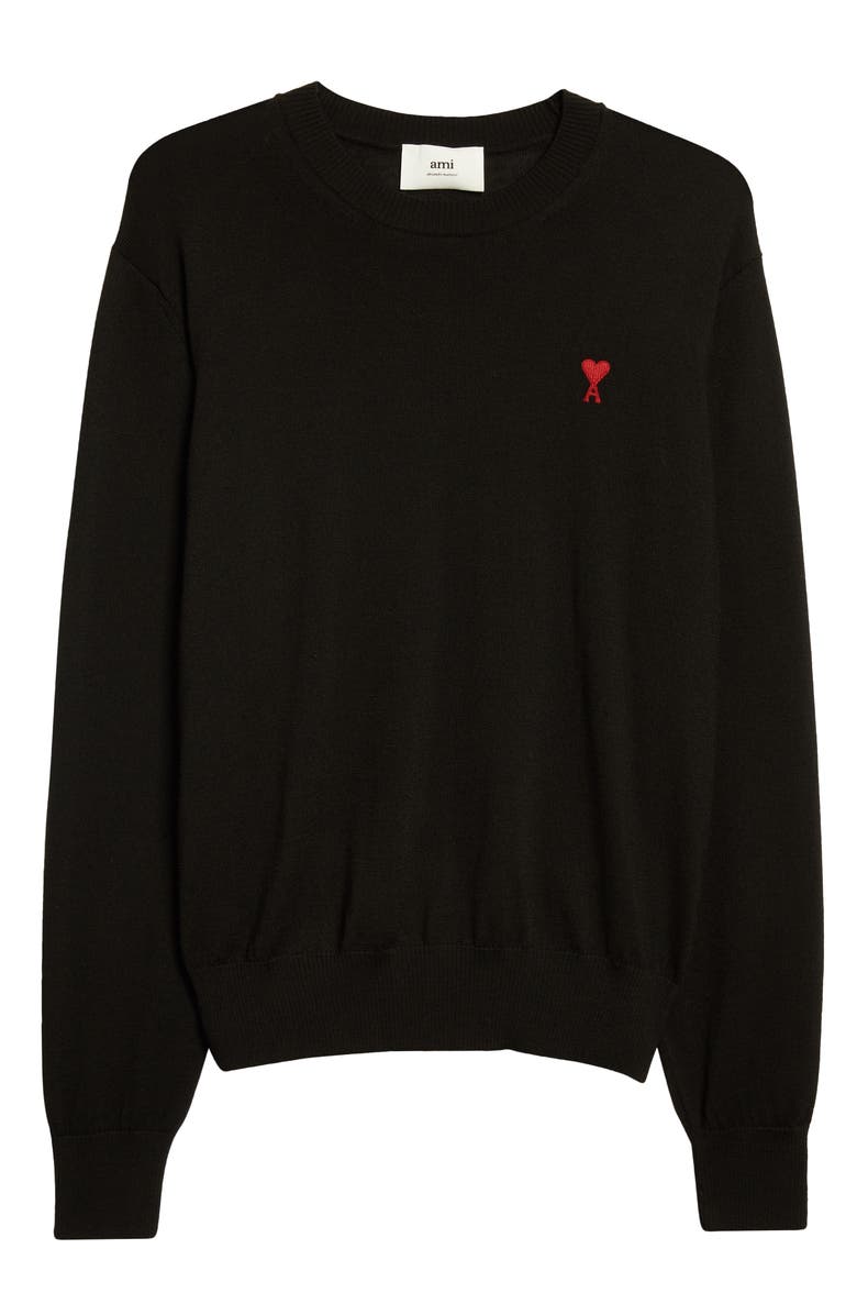 AMI PARIS Ami de Coeur Wool Crewneck Sweater, Alternate, color, Black
