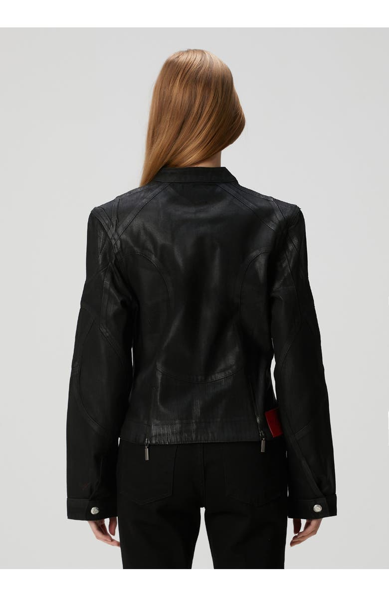 PCFG Pure Cotton Shiny Coated Women Denim Jacket, Alternate, color, Black