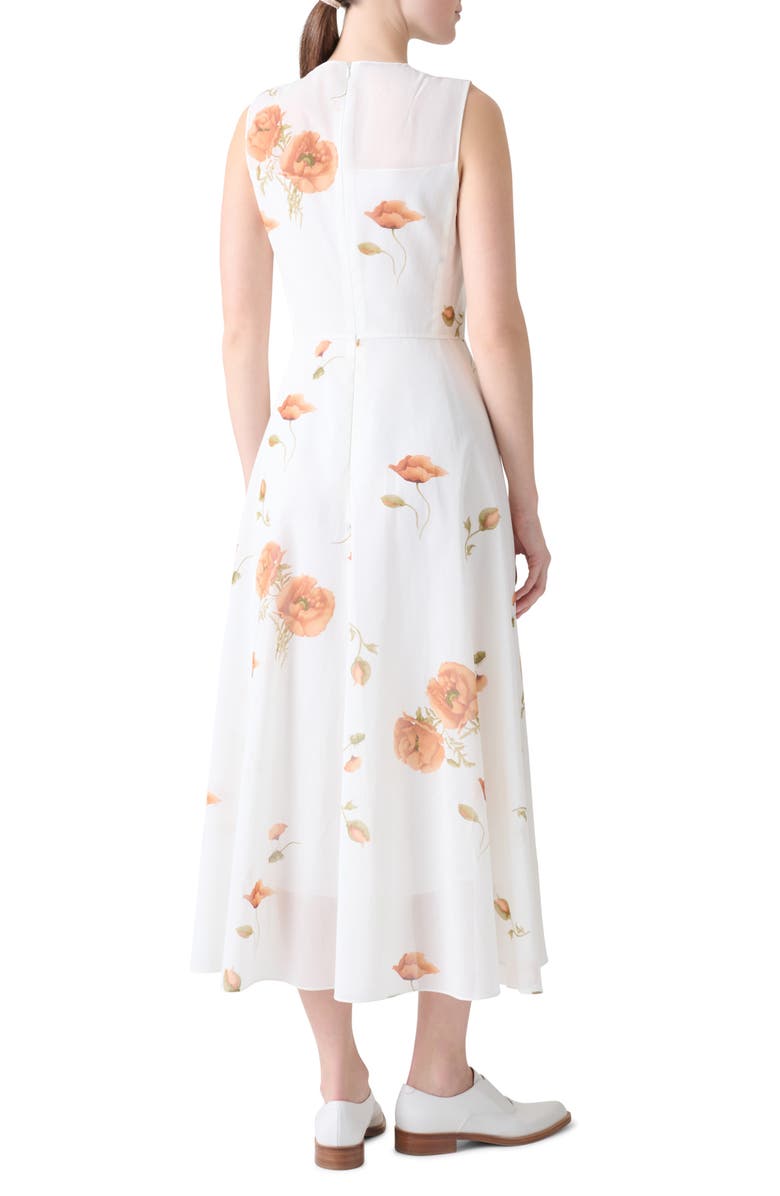 Akris Poppy Print Sleeve Cotton Midi Dress, Alternate, color, Ecru-Terra