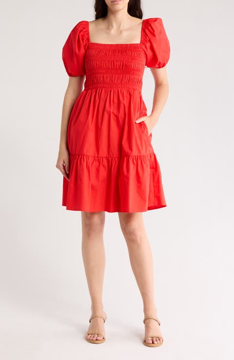 Puff Sleeve Smocked Fit & Flare Dress