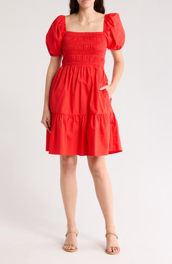 Eliza J Puff Sleeve Smocked Fit & Flare Dress