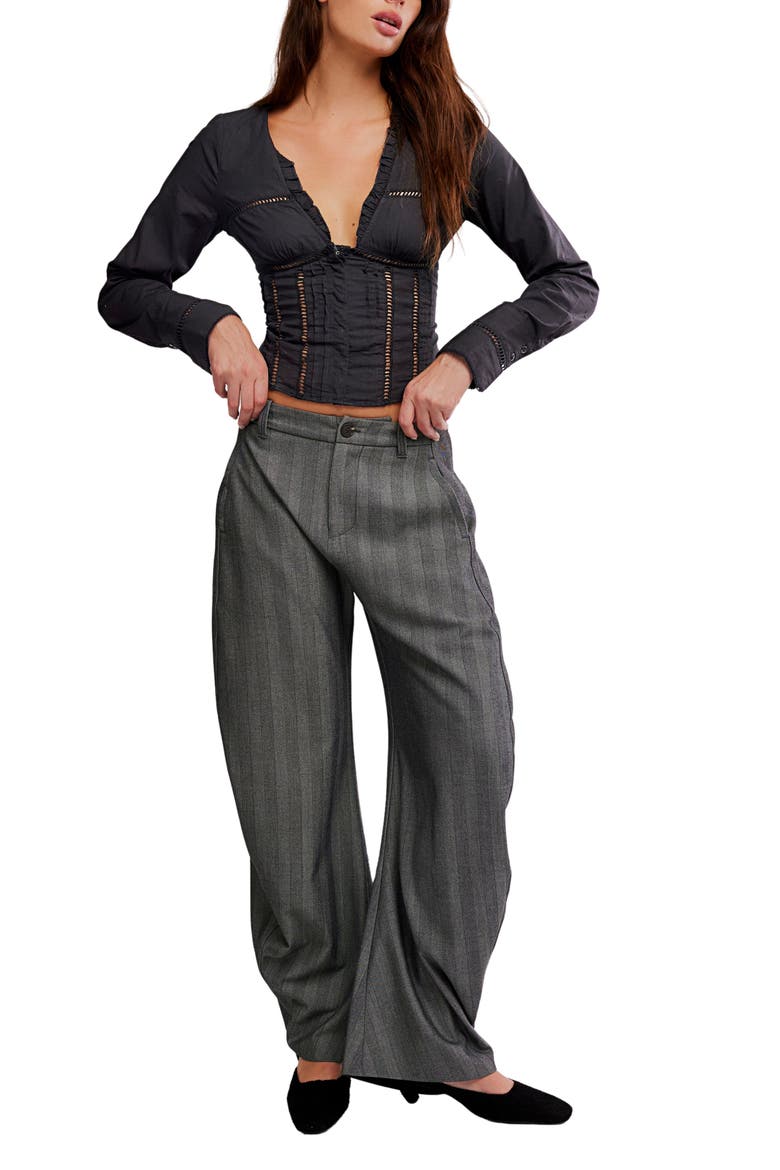 Spotlight Pinstripe Barrel Leg Pants, Alternate, color, GREY COMBO
