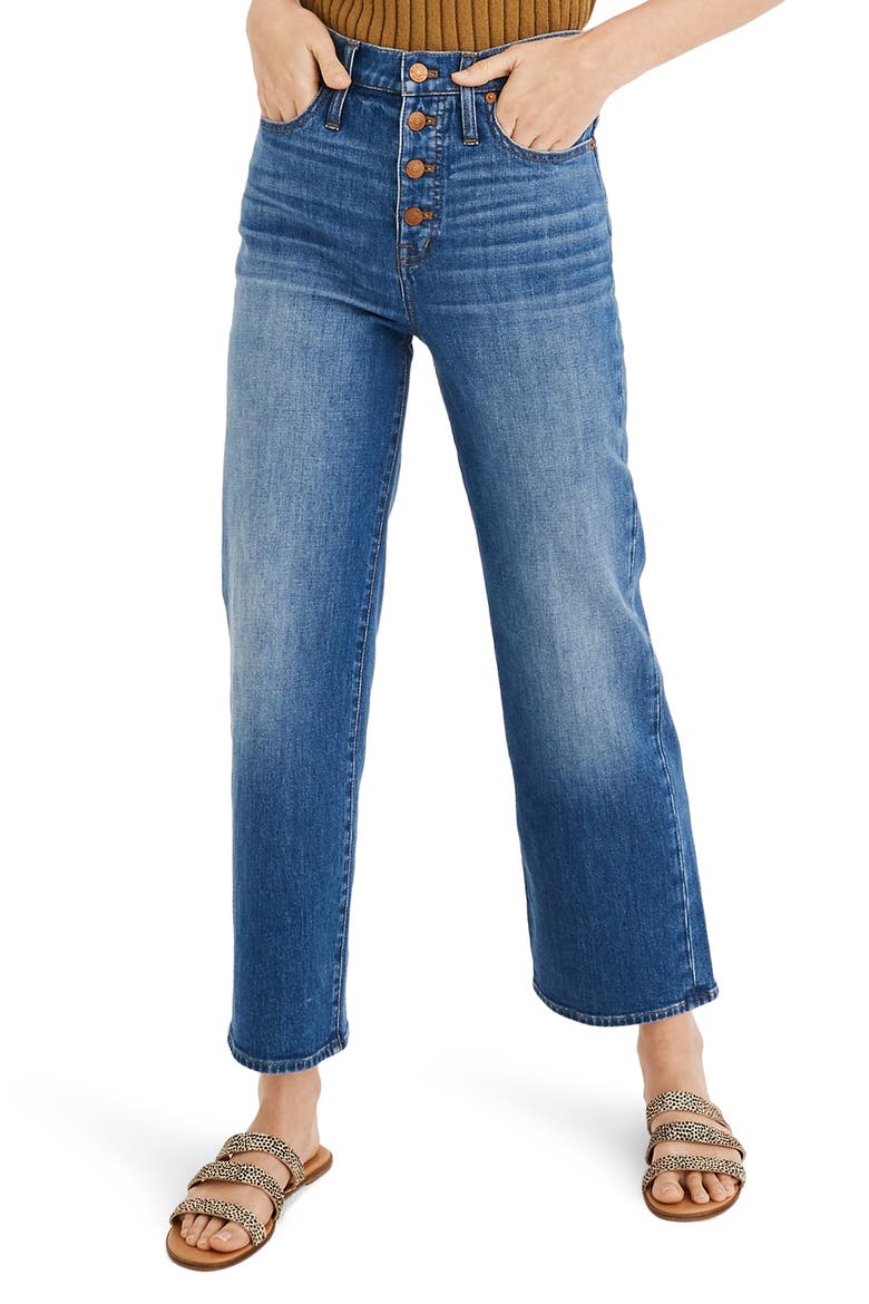 High Waist Button Fly Slim Wide Leg Jeans, Main, color, OLYMPIA WASH