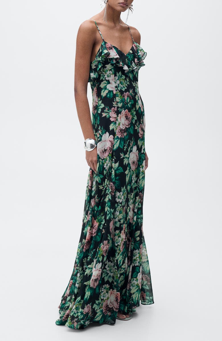 MANGO Floral Ruffle Detail Dress, Main, color,