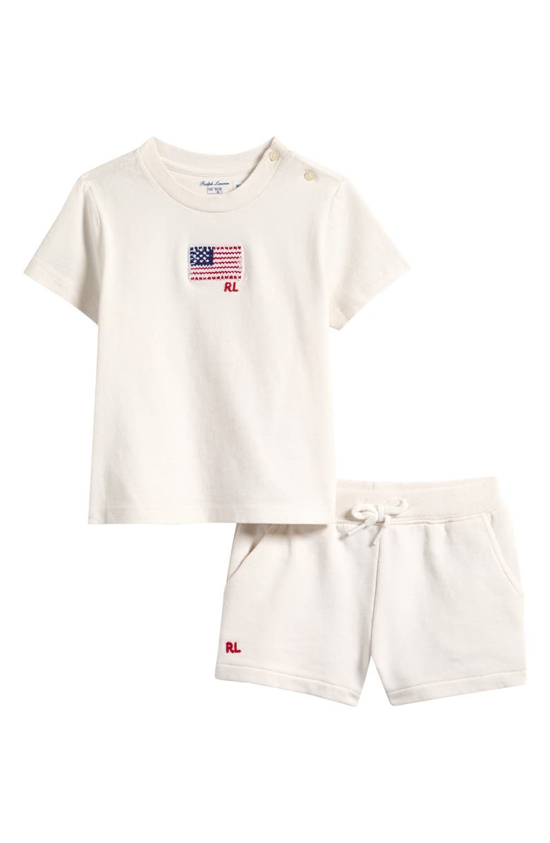 Ralph Lauren Flag Appliqué Cotton Graphic T-Shirt & Shorts Set, Main, color, 