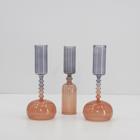 Etched Borosilicate Glass Bud Vases in Smoke