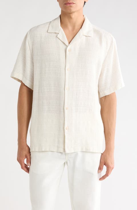 Stripe Linen Blend Camp Shirt