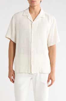 DENIM AND FLOWER Stripe Linen Blend Camp Shirt