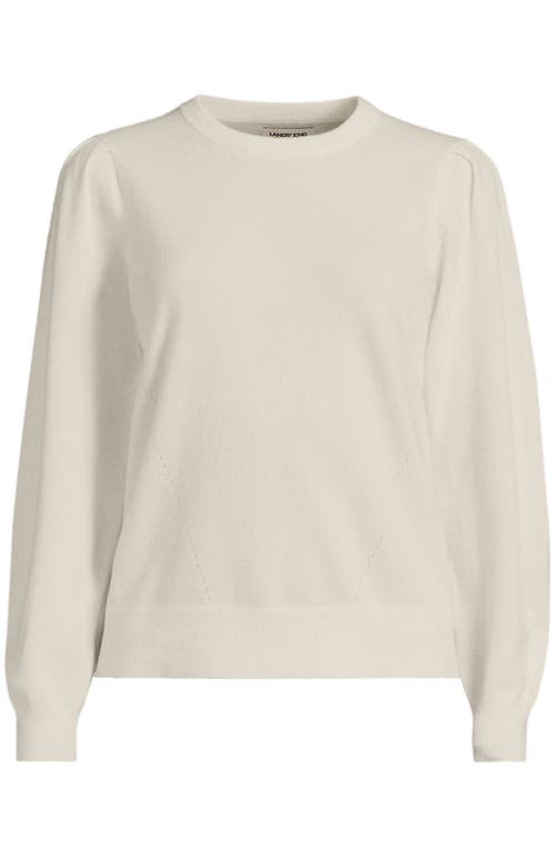 Lands' End Cashmere Puff Sleeve Crew Neck Sweater In Neutral
