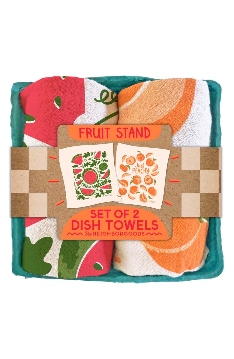 The Neighborgoods Set of 2 Watermelon Peach Dish Towels, Main, color, 