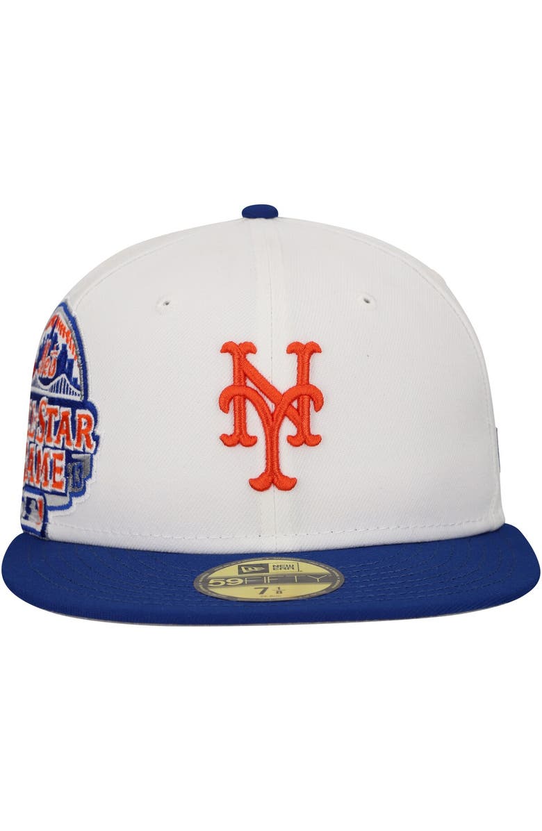 New Era Men's New Era White/Royal New York Mets Major Sidepatch 59FIFTY Fitted Hat, Alternate, color, White